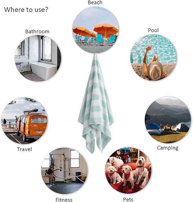 LULUHOME Large Oversized Beach Towel - Big Cotton Towel 36 x 70 Inch Striped Pool Towel, XL Cabana Soft Swimming Towel for Adult Men Women,Soft Aqua