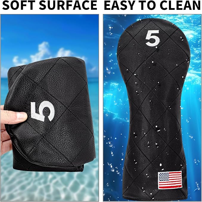Golf Club Covers for Driver, Fairway, Hybrids - 3 Options - Golf Driver Headcover/Golf Fairway Wood Head Cover/Hybrid Headcover for Men/Women Golfer