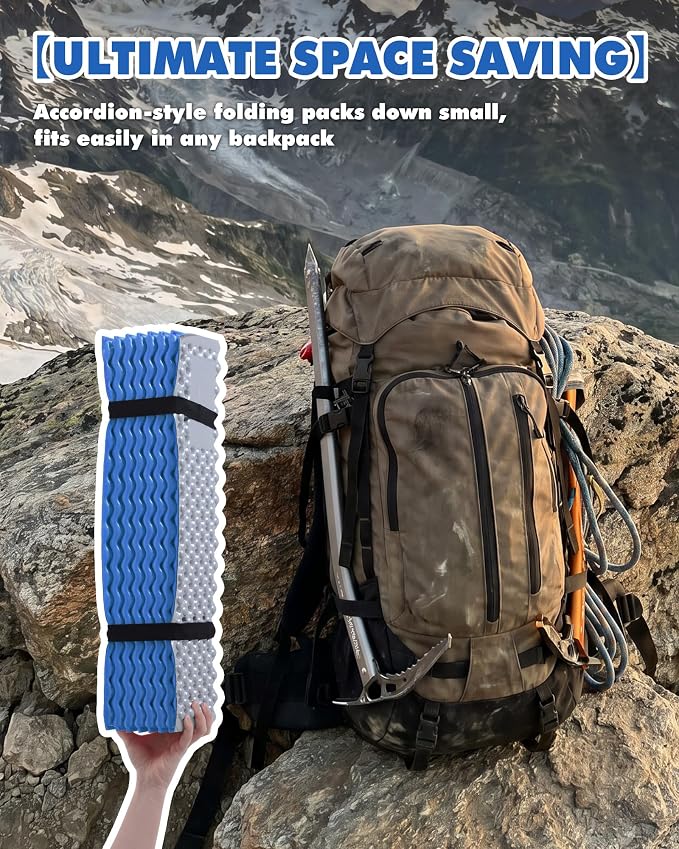 Camping Foam Sleeping Pad Lightweight Closed Cell Folding Camping Mat Moisture-Proof Camping Mattress Portable for Outdoor Hiking Mountaineering Blue