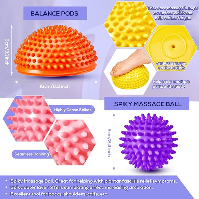 Meooeck 8pcs Hedgehog Balance Pods with Hand Pump Including 1 Balanced Pad, 3 Balance Pods, 4 Spiky Massage Balls for Body Balancing, Sensory Play for Adult Dog Exercise Stability