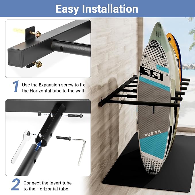 Surfboard Rack Wall Mount 6 Arms/8 Arms, Surfboard Rack for Wall with Rubber Mat, Vertical Paddle Board Storage Holds 6 Boards/8 Boards Storage Mount System at Home and Garage
