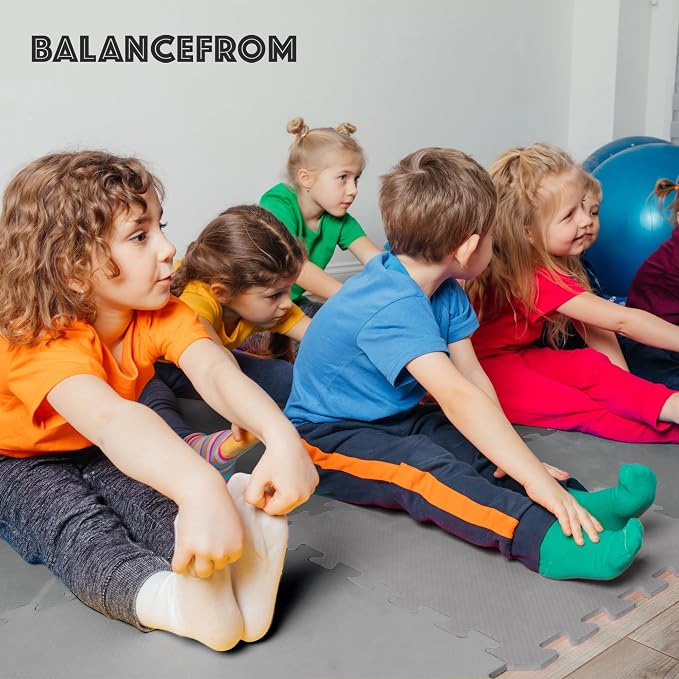 BalanceFrom Puzzle Exercise Mat 1/2" Thick, EVA Interlocking Foam Floor Tiles for Home Gym, Mat for Home Workout Equipment, Floor Padding for Kids, Gray, 24 in x 24 in x 1/2 in, 48 Sq Ft - 12 Tiles