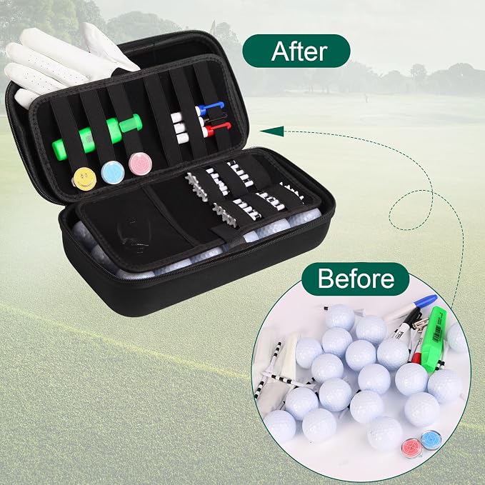 SLODE Portable Golf Accessories Organizer Bag for Balls, Tees, Markers -Golf Glove Holder Case with Glove Shaper- Ideal Gift for Men and Women- Black