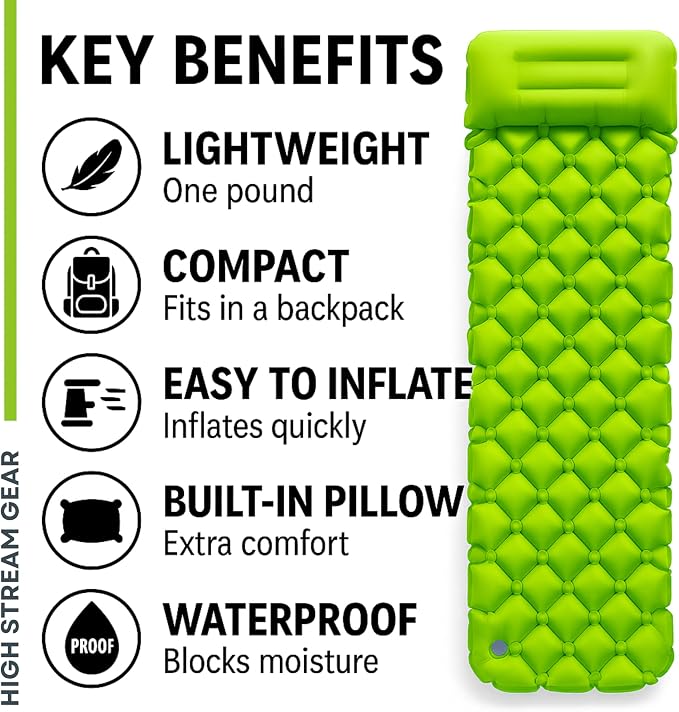 Kids Sleeping Pad for Camping and Sleepovers with Pillow, Inflatable Camping Mattress for Backpacking & Travel, Thick Toddler Cot Mat, Fast Inflating Camping Sleeping Pads for Kids