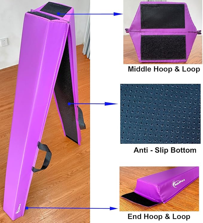 MARFULA Balance Beam - Folding Floor Gymnastics Equipment for Kids, Non Slip Base - 6 FT to 10 FT for Home Gym Use