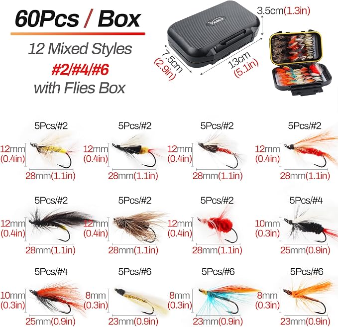 Fly Fishing Flies Assortment Kit Dry Wet Nyphms Tenkara Popper Streamer Woolly Bugger for Trout Bass Salmon Steelhead with Fly Box