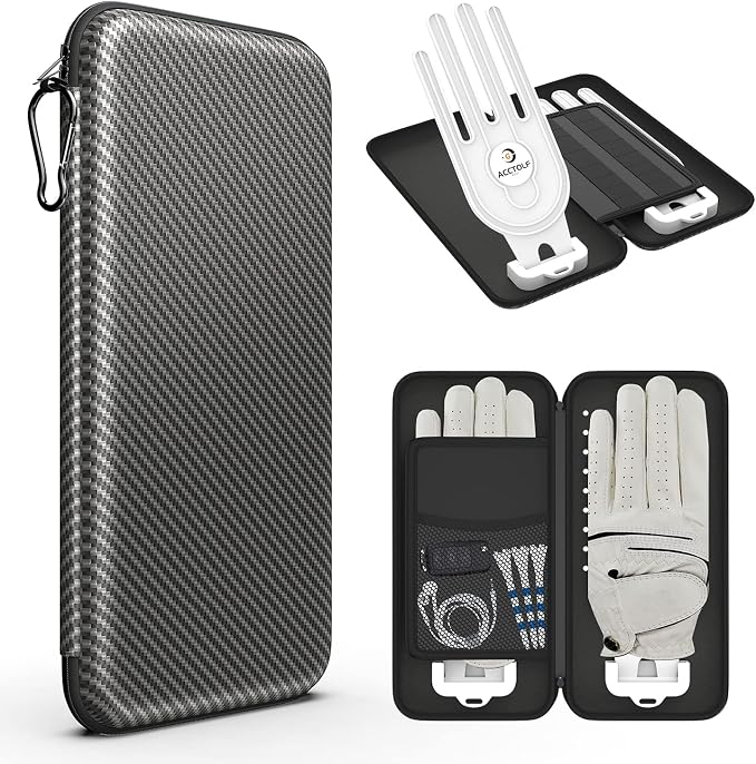 Golf Glove Case, Golf Glove Case with Two Gloves Holder for Golf Bag Accessories, Golf Storage Organizer for Tees, Divot Tool, Ball Markers for Men and Women Golfers