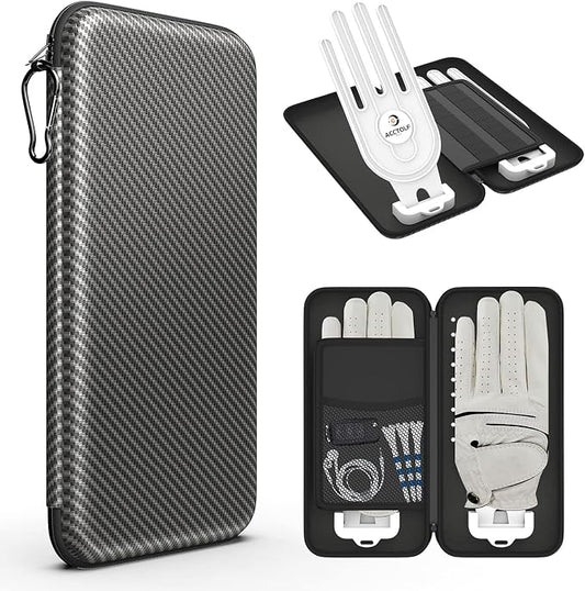 Golf Glove Case, Golf Glove Case with Two Gloves Holder for Golf Bag Accessories, Golf Storage Organizer for Tees, Divot Tool, Ball Markers for Men and Women Golfers