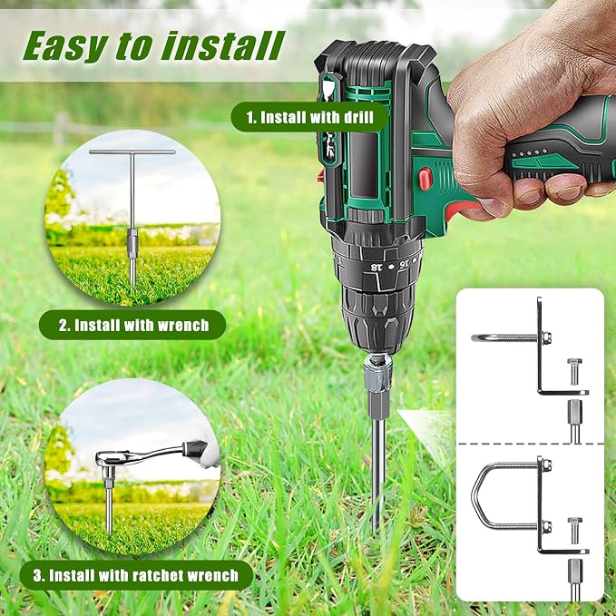 Insaga 18''/24''/30'' Ground Anchors Screw in Earth Anchor Solid Steel with L Bracket for Trampoline Mobile Home Swing Set Shed Carport Tent Stakes, Wider Helix Blade & Chrome Plated Finish, 2/4/6Pcs