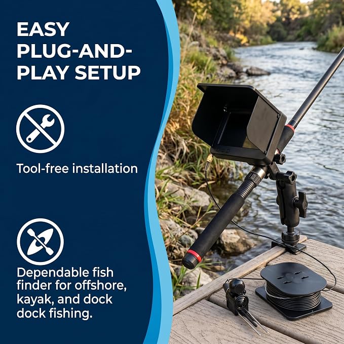 Fish Finder Underwater Fishing Camera: 5-Inch IPS Screen with 1500nit Brightness Long Battery Life 8000mAh USB Charging - IP68 Waterproof 98ft Cable for Ice Fishing Anglers