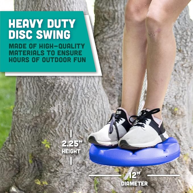 Squirrel Products Heavy Duty Blue Disc Tree Swing with Rope for Outdoor Play - Easy DIY Addition to Playset or Tree