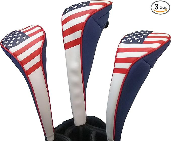 USA Patriot Golf Zipper Head Covers Driver 1 3 5 Fairway Woods Headcovers U.S.A Neoprene Style Patriotic Driver Fits All Fairway Clubs and Drivers up to 460cc