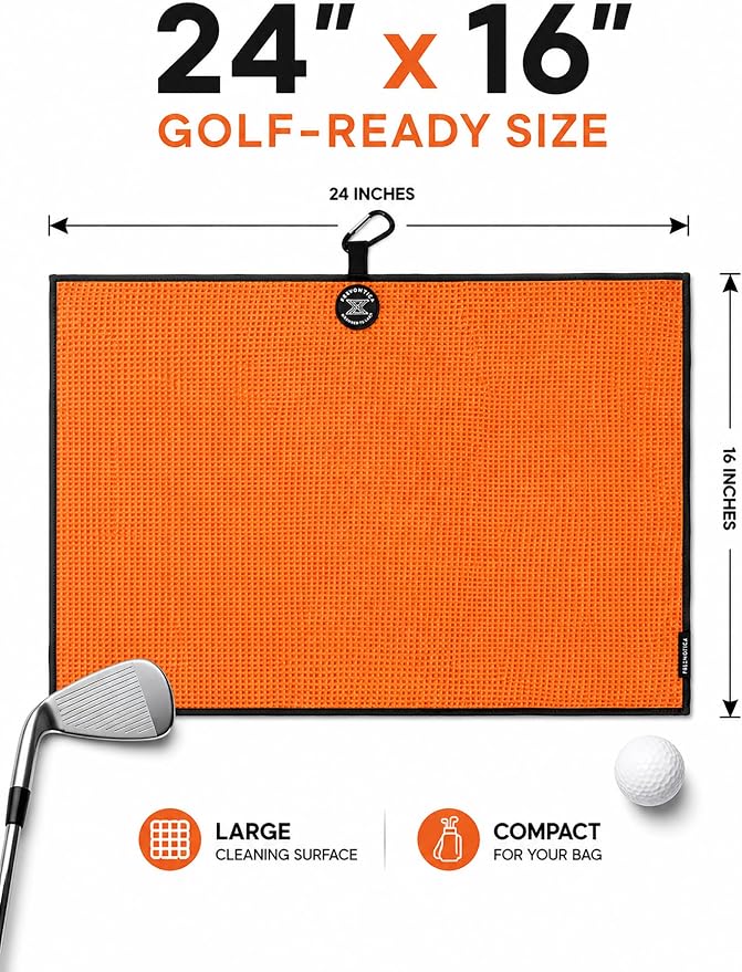 Magnetic Golf Towel with Cleaning Pocket, 24"x16" Ultra-Absorbent Waffle Microfiber Golf Towel with Magnet & Clip for Golf Bag, Carts and Clubs, Golf Accessories Gift for Men Women Golfers