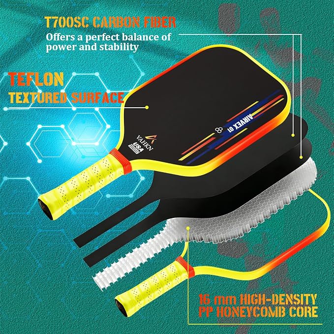 Pickleball Paddles |16MM Carbon Fiber Pickleball Paddle | High-Spin Textured Surface & Vibrant Gradient Edge | USAPA Approved Racket for Ultimate Power,Control & Precision