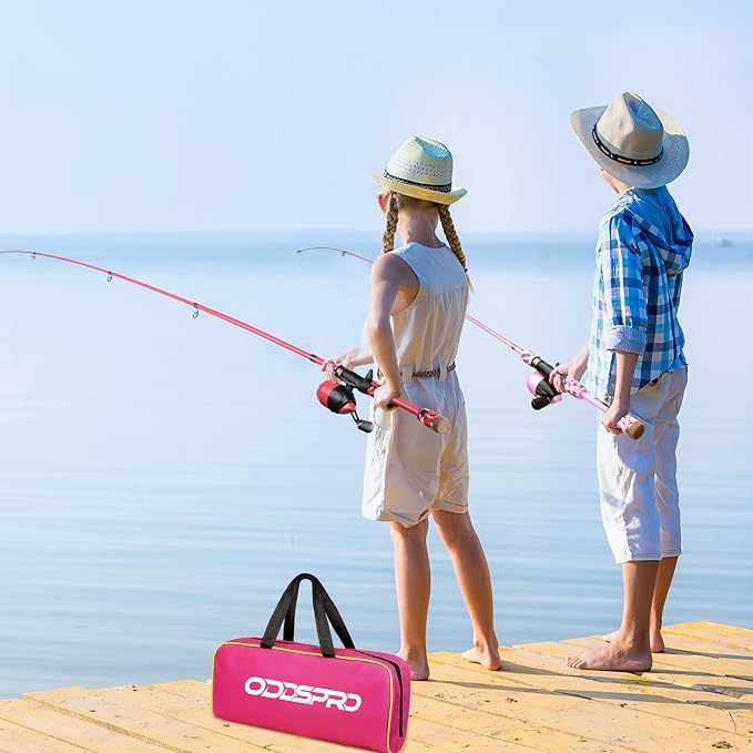 ODDSPRO Kids Fishing Pole - Portable Telescopic Kids Fishing Rod and Reel Combo Kit - with Spincast Fishing Reel Tackle Box for Girls, Youth