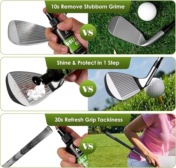 6-in-1 Golf Club Cleaning Kit - Club Cleaner, Grip Cleaner, Polish, Water-Spray Brush,Professional Golf Towel & Portable Bag | Restores Clubs, Removes Rust/Scratches, Renews Tackiness
