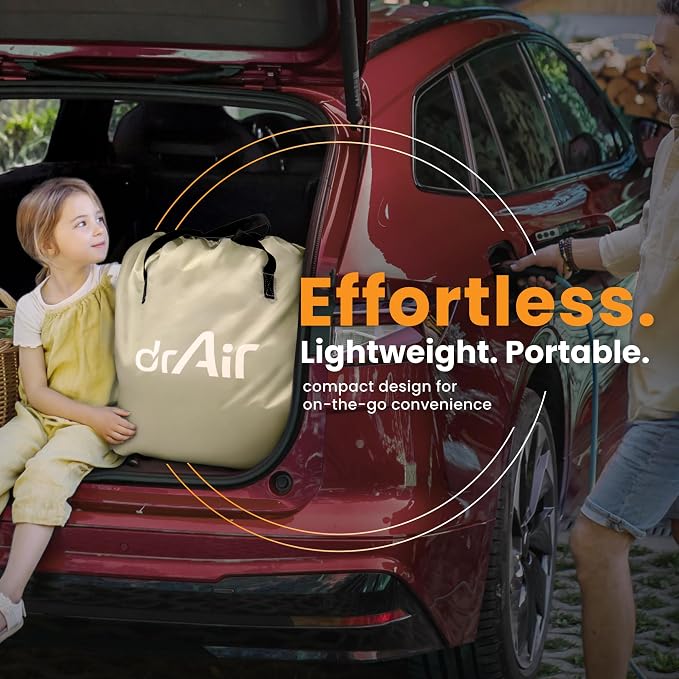 Dr. air Full Air Mattress, 18” Raised Inflatable Bed with Built-in Pump, Waterproof Velvety Top, Ergonomic Design, Reinforced Support, and Carry Bag for Home, Camping, and Guests