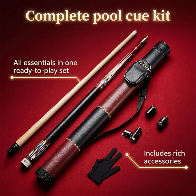 Tai ba cues 2-Piece Pool cue Stick + Hard Case, 13mm Tip, 58", Hardwood Canadian Maple Professional Billiard Pool Cue Stick 18,19,20,21,22 Oz Pool Stick (Selectable)-Blue, Black, Red, Gray, Green