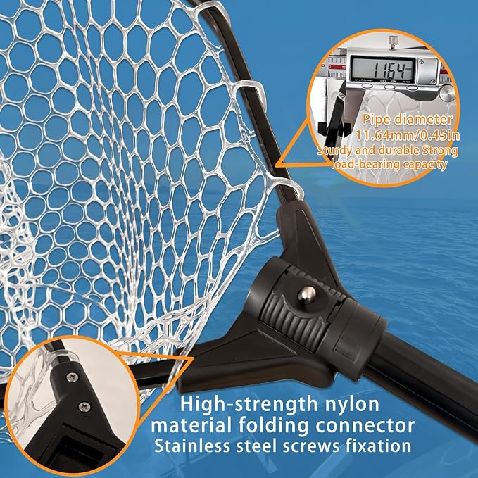 74.8in Fishing Net with Handle, Collapsible Foldable Landing Net Extendable with Aluminum Handle, Large Rubber Foldable