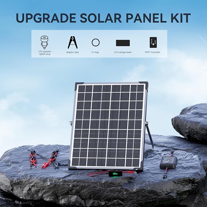 SUNAPEX 12V Solar Battery Charger with LCD Voltage Tester - 15W Solar Battery Trickle Charger with Smart MPPT Controller- Waterproof Solar Battery Maintainer for Boat Marine RV Trailer Truck
