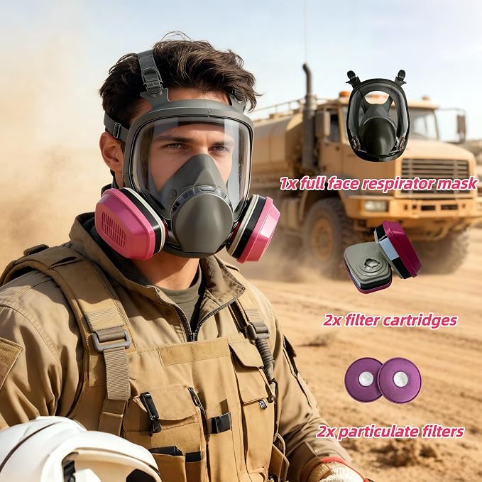 Full Face Respirator Mask, Reusable Dust Mask With Filters, Suitable For Spray Painting, Chemical Operations, Construction Work, And Similar Scenarios.