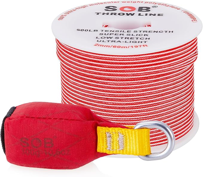SOB Arborist Throw Line Kit with Slick Rope 197FT, Throw Weight, Reflective Storage Bag, Suit for Tree Cutting,Camping, Trimming, Hanging Swing ﻿