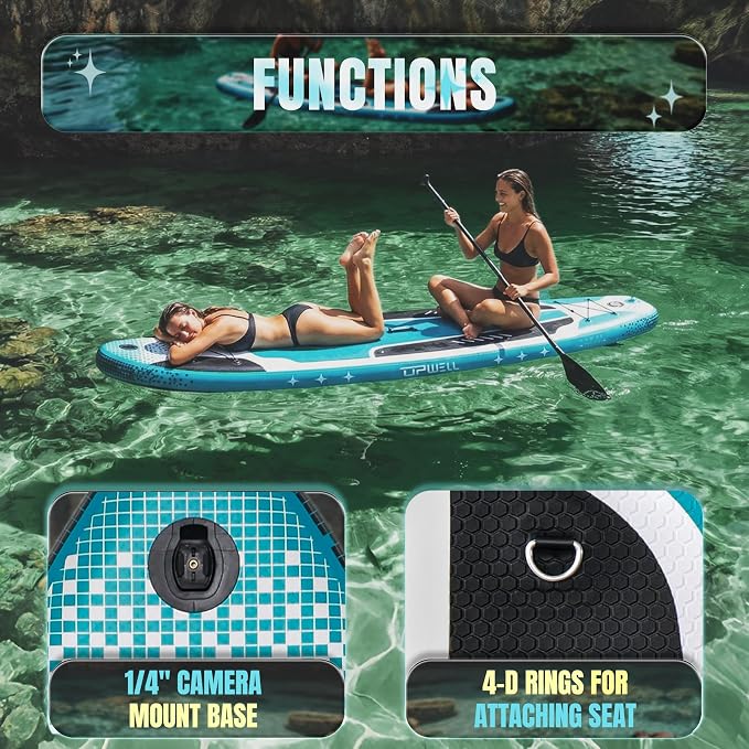 UPWELL 11’6”/11'2”/11'/10'8”/10'6”/10'2” Inflatable Stand Up Paddle Board with sup Accessories Including Backpack, Repairing Kits, Non-Slip Deck, Leash, 3 Fins, Paddle and Hand Pump
