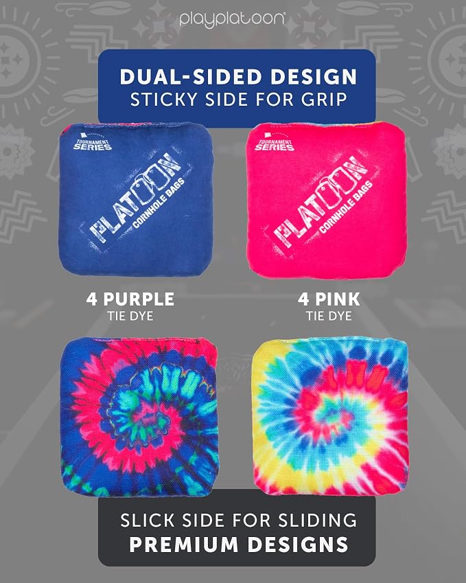 Play Platoon Pro Cornhole Bags Set of 8 - Professional Dual Sided Slick and Sticky Side Competition Corn Hole Bags - Tournament Series