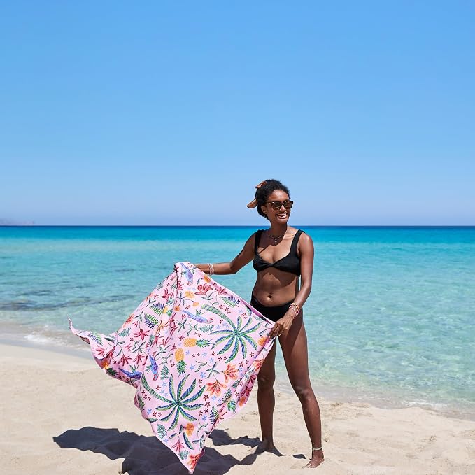 Dock & Bay Beach Towel - Quick Dry, Sand Free - Compact, Lightweight - 100% Recycled - Includes Bag - Pink Paradise - Extra Large (200x90cm, 78x35)