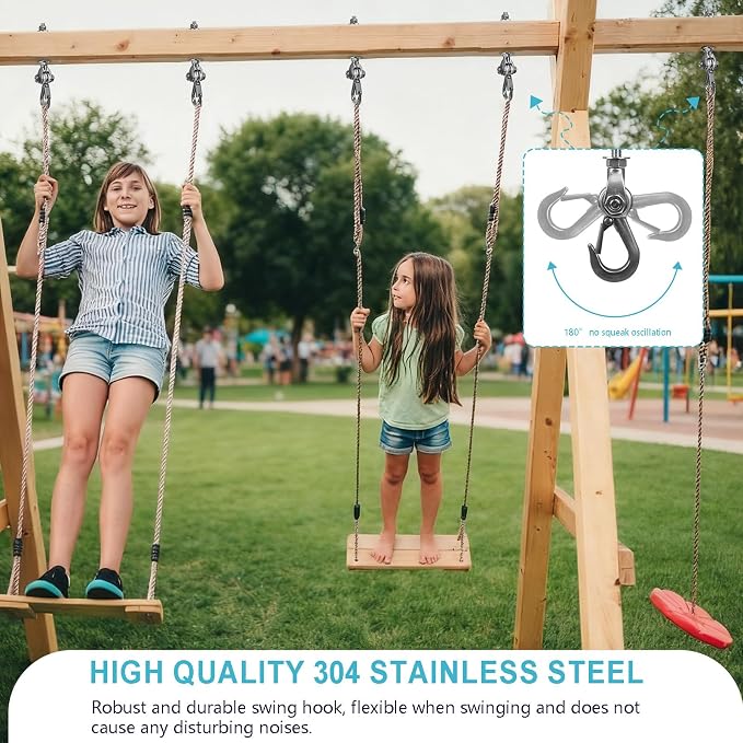 Heavy Duty Swing Hanger 180° with Stainless Steel Swing Hook 800LBS Capacity Playground Swing Seat Hardware Hammock Chair Porch Swing