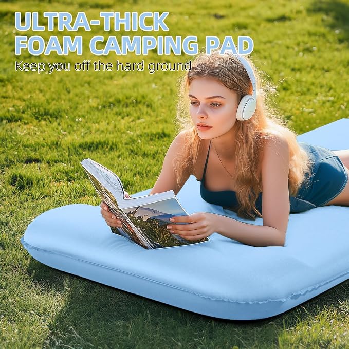 Wevelel Memory Sleeping Pad, 3.1" Ultra-Thick Foam Sleeping Mats for Camping, Easy Inflate&Deflate,9.5 R-Value Insulated Camping Mattress Pad with Pillow, for Car Travel Tent