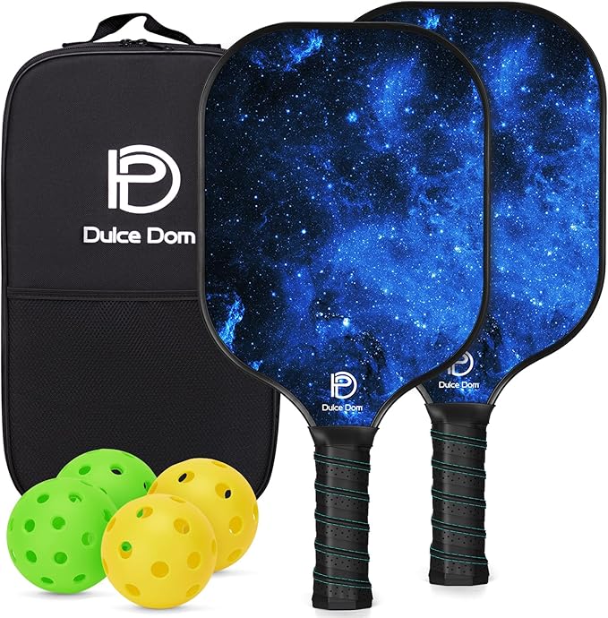 Dulce DOM Pickleball Paddles Set of 2/4 - USAPA Approved, 4 Indoor Outdoor Pickleball Balls, Fiberglass Surface Paddle Racket with Cover Bag, Ideal Training Equipment Gift for Men & Women
