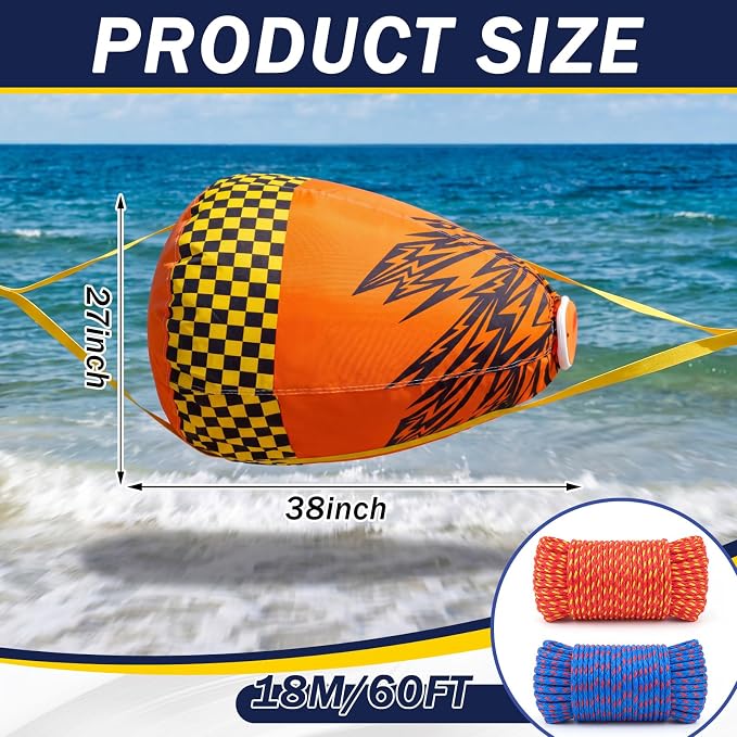 Silipull Towable Booster Ball with 60 ft Tow Rope, 4100 lb Break Strength, Inflatable Towable Tube Ball with Rope Float for Boating, Water Sports, Tubing & Speedboats, Orange