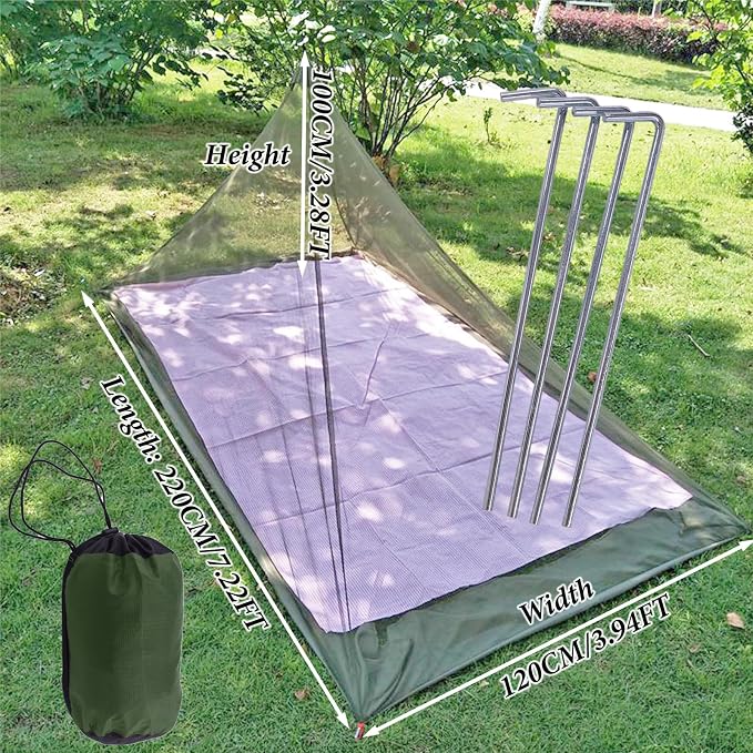 LiXiongBao Mosquito Net Tent,7.2x3.9x3.28 FT Outdoor Mosquito Net for Camping and Hiking with Tent pegs,Bug Net,Bed Net,Mosquito Tent,Bed Tent,Bug Netting for Bed without Sleeping Mat(Green)