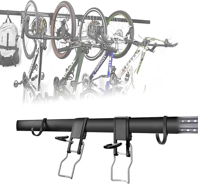 Wall Bike rack, Fits Max 3 Inch for Mountain Bike eBike, 110 lbs Weight Capacity, with Extra Helmet Hook, Modular Hook Track Design Heavy duty Wall mount Bicycle Hanger for Garage Storage