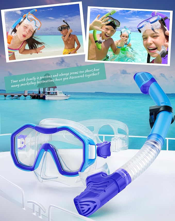 Snorkeling Gear for Adults Kids, Dry-Top Snorkel Set, 180°Panoramic Wide View Diving Mask Breathing Freely Snorkel Mask for Snorkeling Scuba Diving Swimming Travel