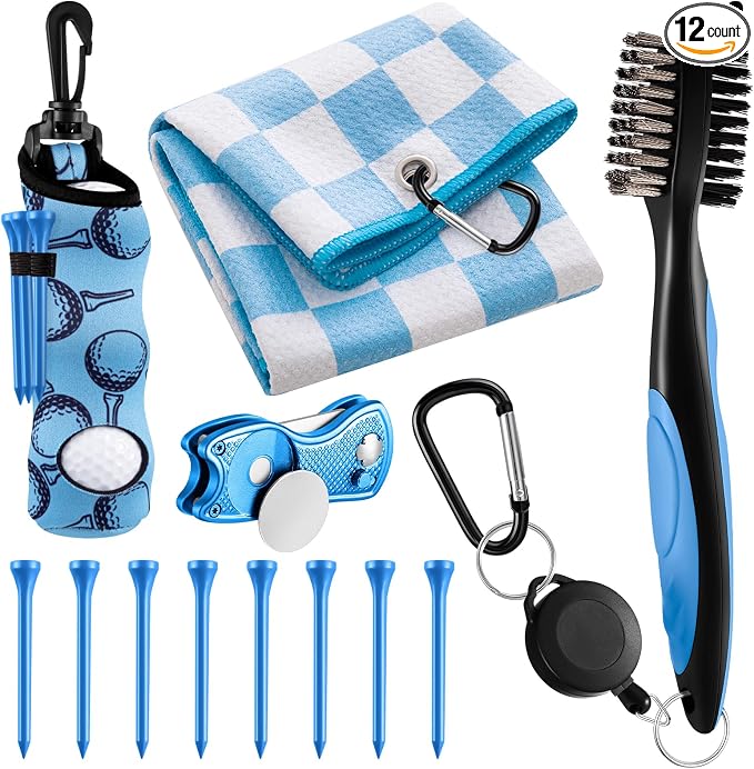 Liliful 12 Pcs Golf Accessories Kit, Include Golf Ball Bag with Hook Towel Tees Magnetic Ball Marker Divot Tool Cleaner Brush for Women Man Gifts