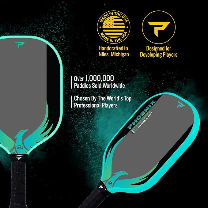 Paddletek Phoenix Genesis Carbon 14mm Pickleball Paddle – Textured Carbon Fiber Pickleball Paddle with Polypropylene Honeycomb Core – USAPA Approved – Balanced All-Court Performance – 5.25" Handle