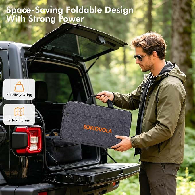 SOKIOVOLA 100W Portable Solar Panel MC-4 Foldable Solar Panel Charger Kits 18V IP68 Waterproof Lightweight and Compact for Small Power Station RV Travel Outdoor Activities
