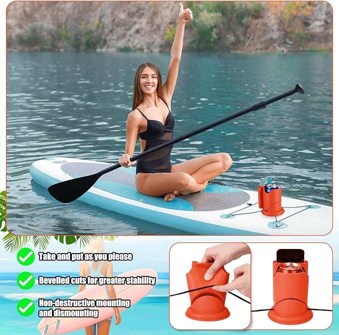 2 Pcs Paddleboard Cup Holder 2-in-1 Paddle Board and Kayak Drink and Phone Holder Paddle Board Accessories for Surfboards, Canoes, Sups, Kayaks, Boats (Orange)