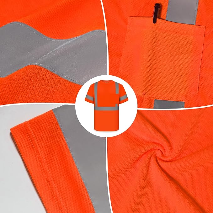 TCCFCCT Construction Shirts Class 2 High Visibility Shirt for Men, Hi Vis Reflective Safety Shirts for Men Women, Short Sleeve Work Shirts for Men, Durable & Breathable, DC-Orange M 3PCS
