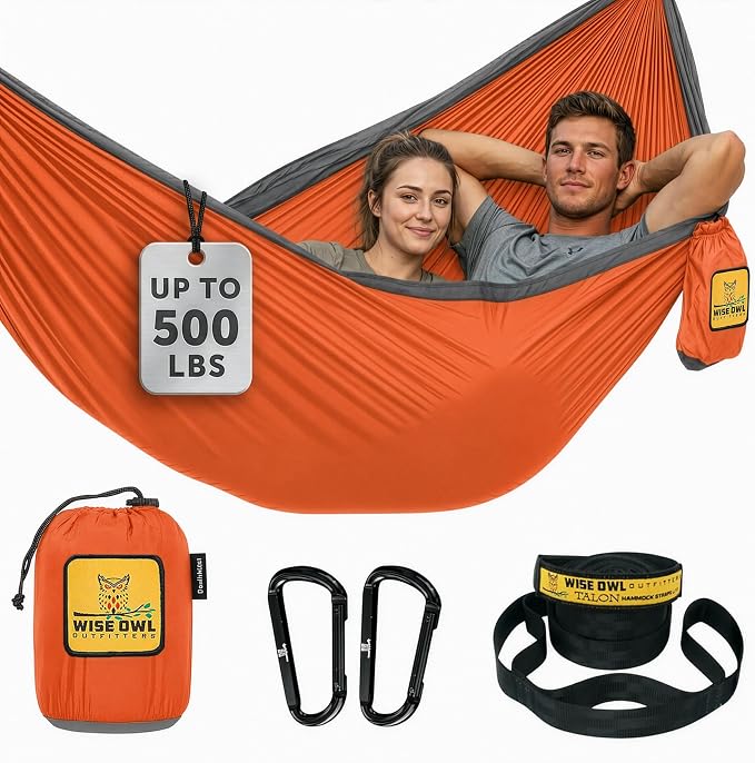 Wise Owl Outfitters Camping Hammock – up to 500lbs Portable Hammock with Tree Straps - Travel, Backpacking, Hiking, Outdoors Camping Gear - Single or Double