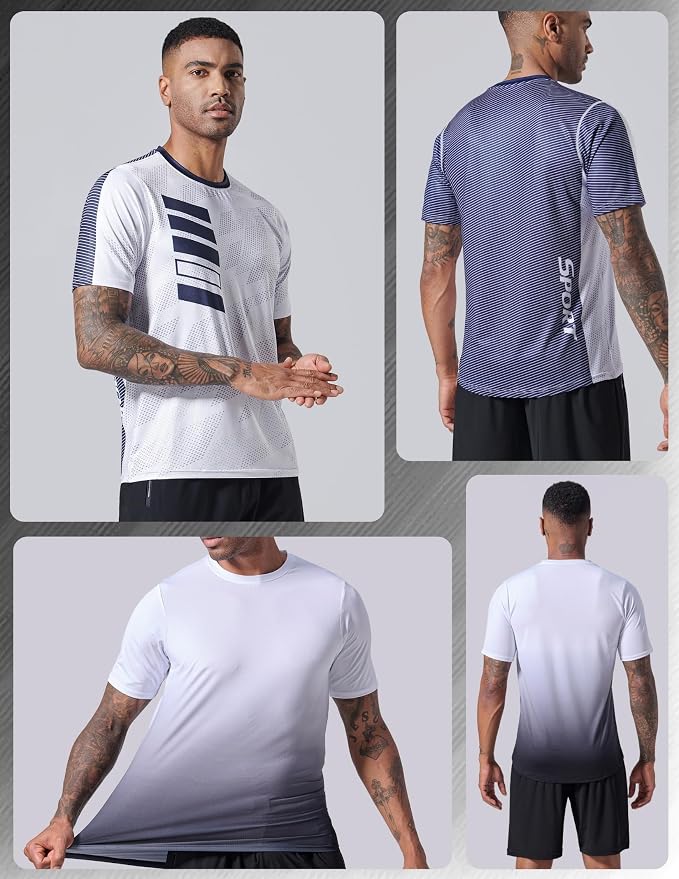 5 Pack Men’s Active Quick Dry Crew Neck T Shirts | Athletic Running Gym Workout Short Sleeve Tee Tops Bulk