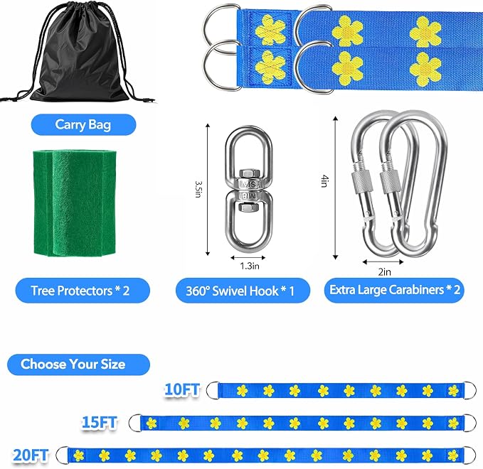 Safe Tree Swing Hanging Straps Kit, 3FT/10FT/15FT/20FT, Heavy Duty Holds 5500LBS Extra Long Adjustable Tree Swing Straps, Easy & Fast Way to Hang Any Swing or Hammock(20 FT)
