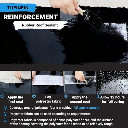 Rubber Liquid Waterproof Sealant, TUFINEIN 11 LB/5 KG Black Quick Drying Multi Surface Foundation Leak Repair - Roof Gutters Basement Sealer Waterproof - Indoor & Outdoor Flexible Rubber Paint