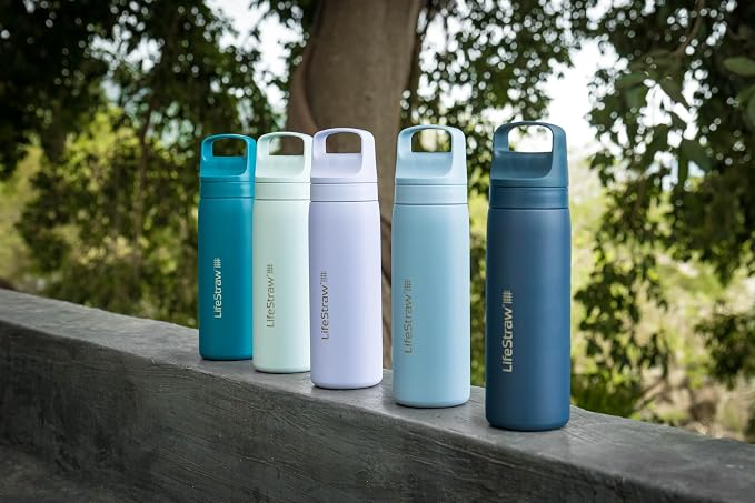 LifeStraw Go Series — Insulated Stainless Steel Water Filter Bottle, 18oz, Seafoam, Removes Bacteria, Parasites, Microplastics, Improves Taste