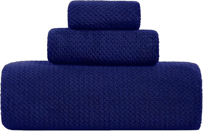 Extra Large Bath Sheet Set 3-Piece, 1 Bath Towel 40x80 Inches, 1 Hand Towel, 1 Washcloth, Soft Absorbent Quick Dry Microfiber Towel for Bathroom Beach Pool Gym Spa, Navy Blue