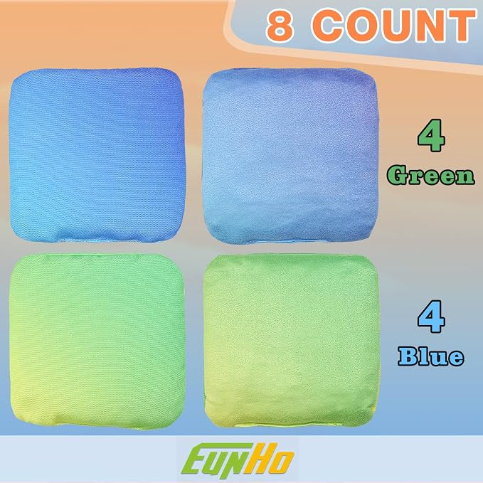 EunHo Double Sided Set of 8 Cornhole Bags Regulation Size & Weight Sticky and Slick Professional Corn Hole Bean Bags Multicolored