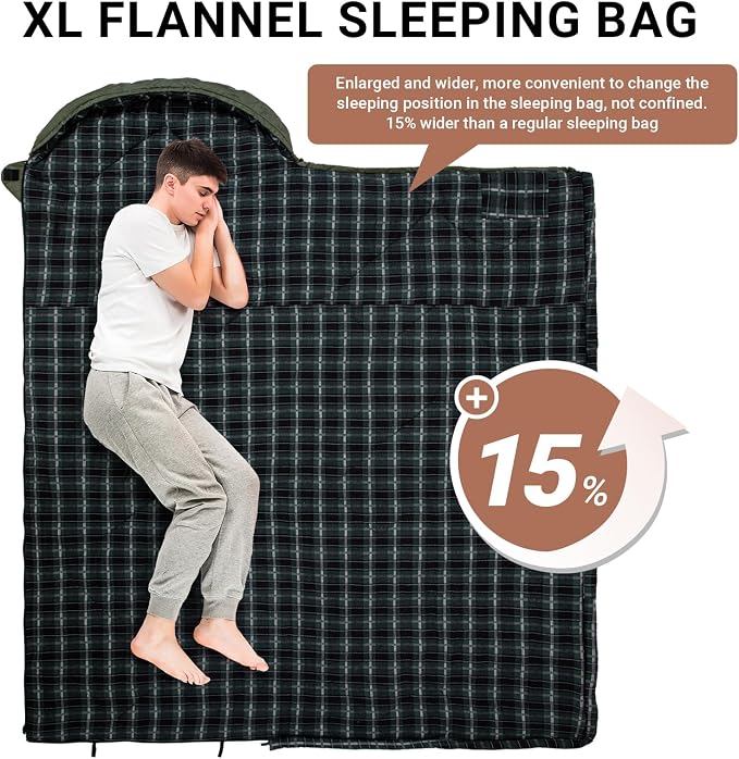 KingCamp Sleeping Bag for Adults, Cold Weather & Warm XL Big and Tall Flannel Sleeping Bags with Compression Sack Portable Waterproof Essentials Gear Accessories for Outdoor Camping