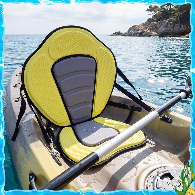 Vinsot Kayak Seat Cushion Universal Paddle Board Seat with Back Support Adjustable Non Slip Boat Chair Seats with 4 Straps and Storage Bag for Kayak Boat Sup Canoe